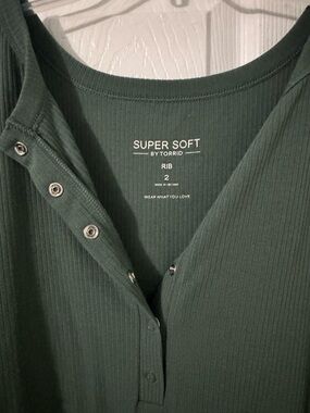 torrid Forest Green Super Soft Ribbed Henley Top
